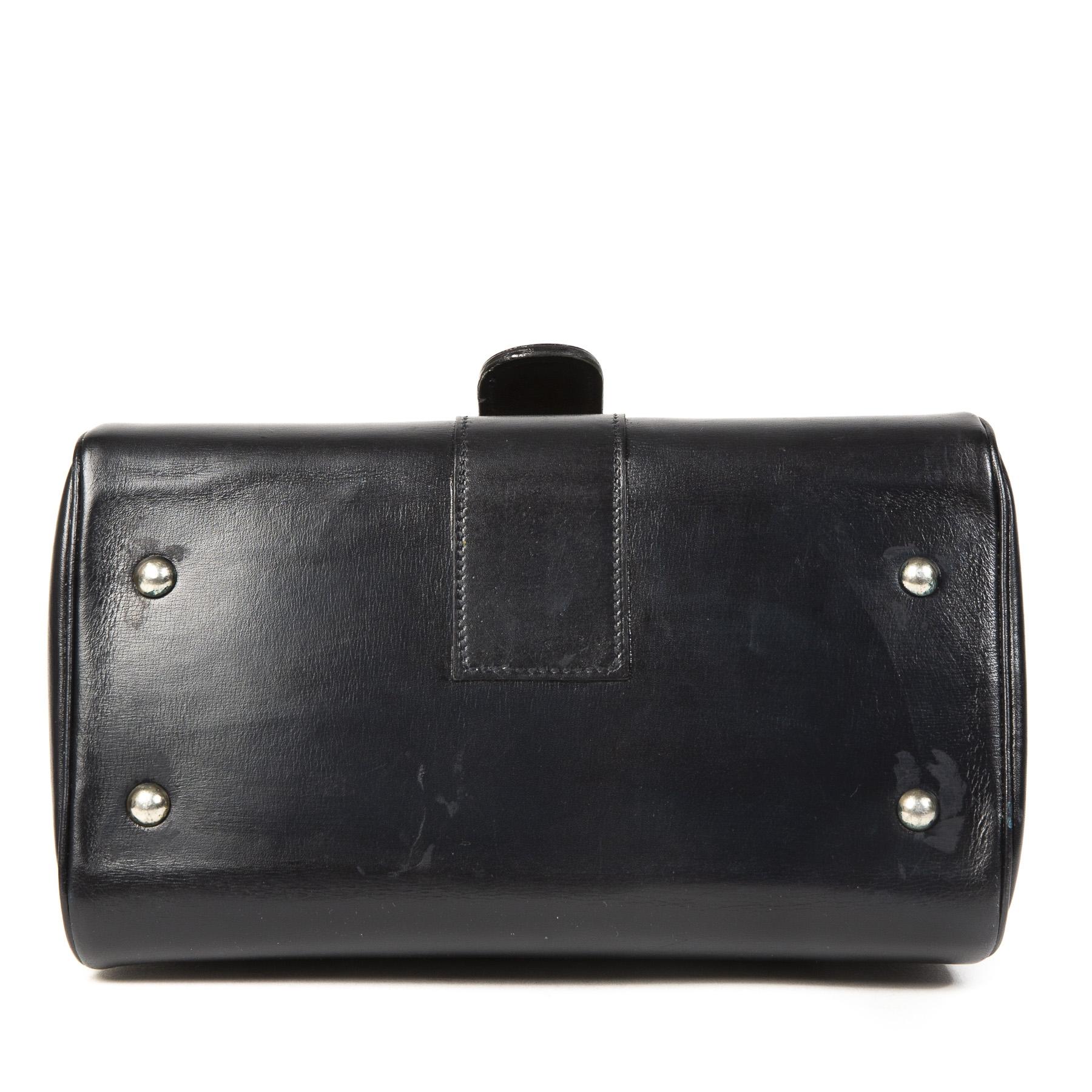 Black Delvaux Navy Brillant PM