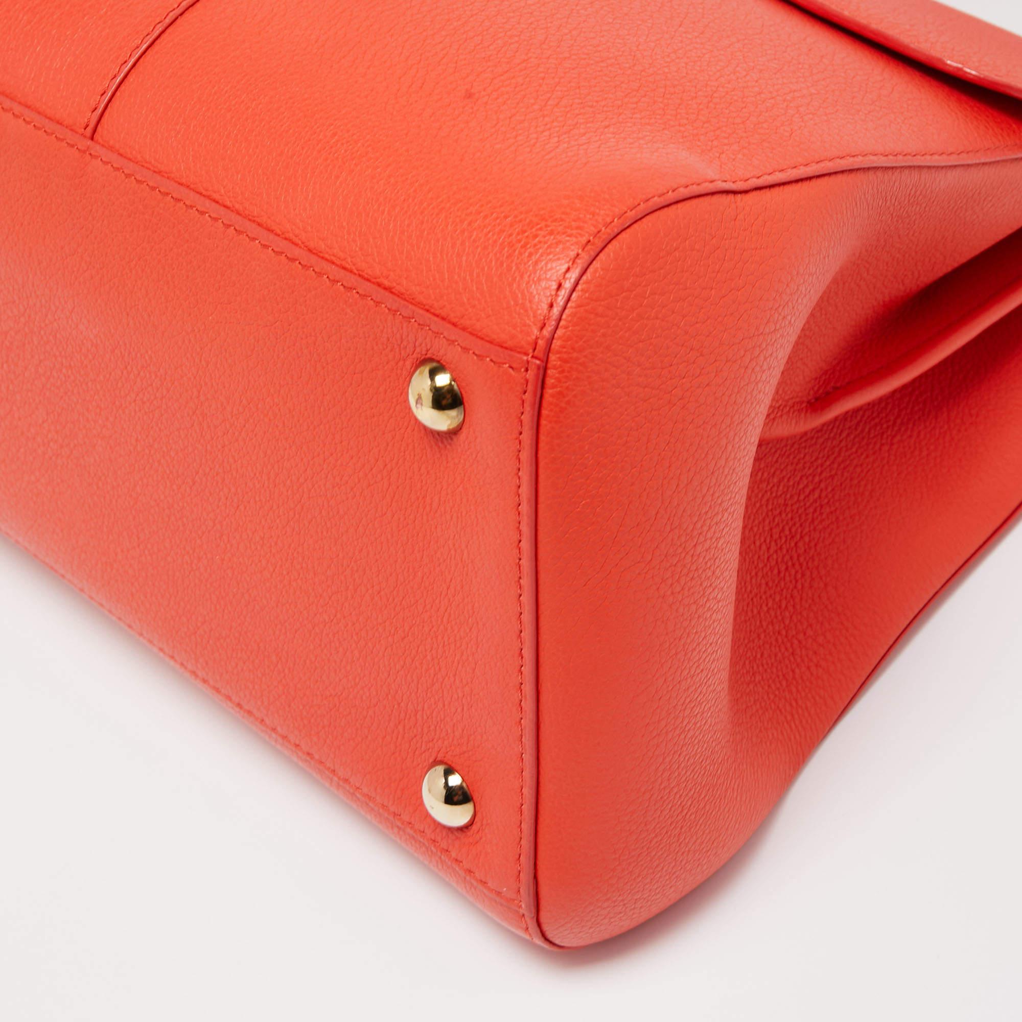 Delvaux Orange Leather Brillant MM Top Handle Bag 6