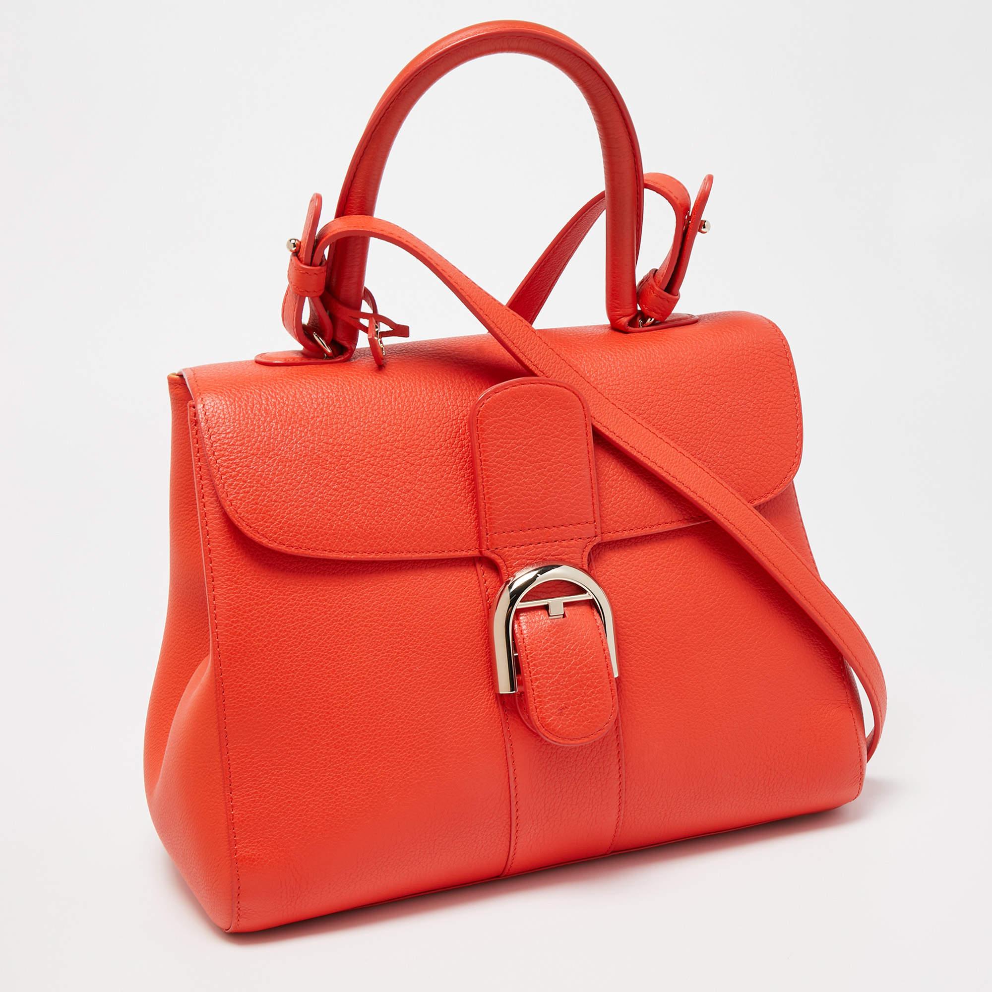 Women's Delvaux Orange Leather Brillant MM Top Handle Bag