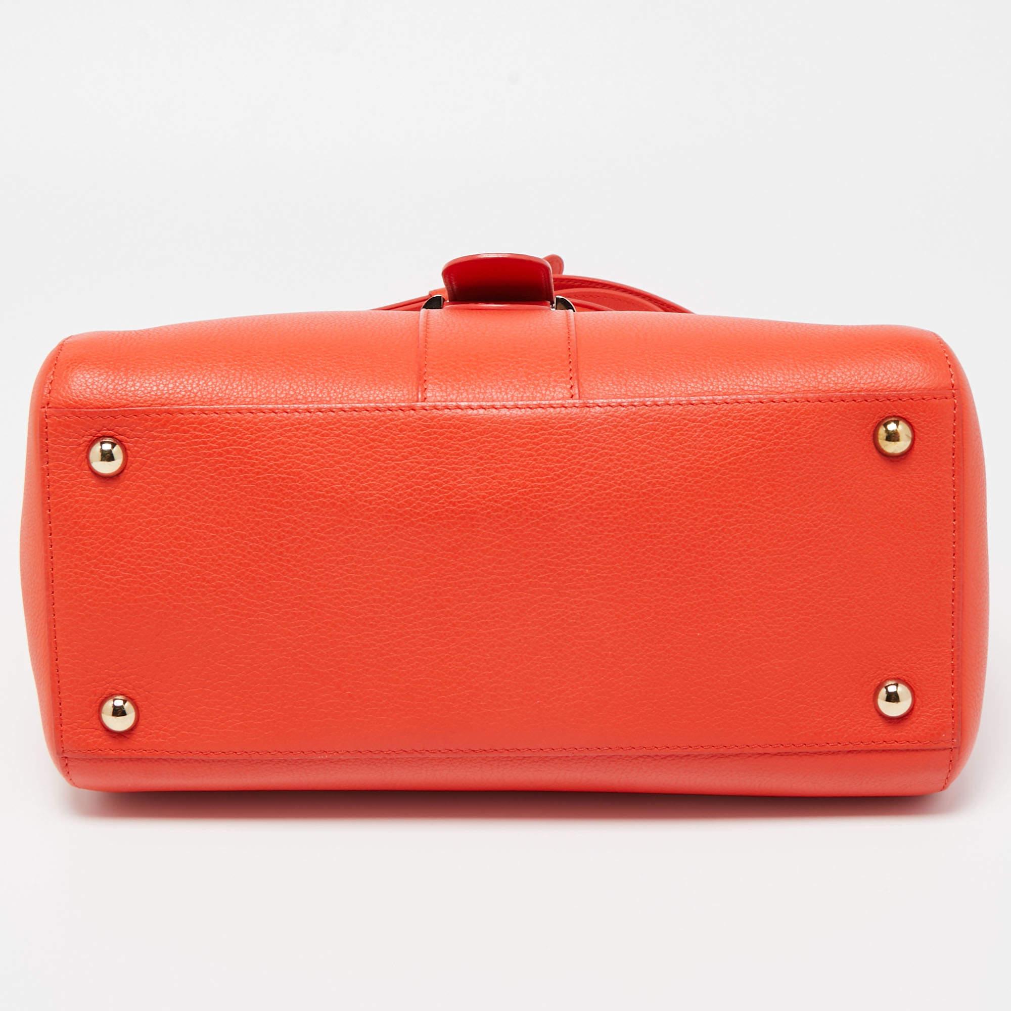 Delvaux Orange Leather Brillant MM Top Handle Bag 1