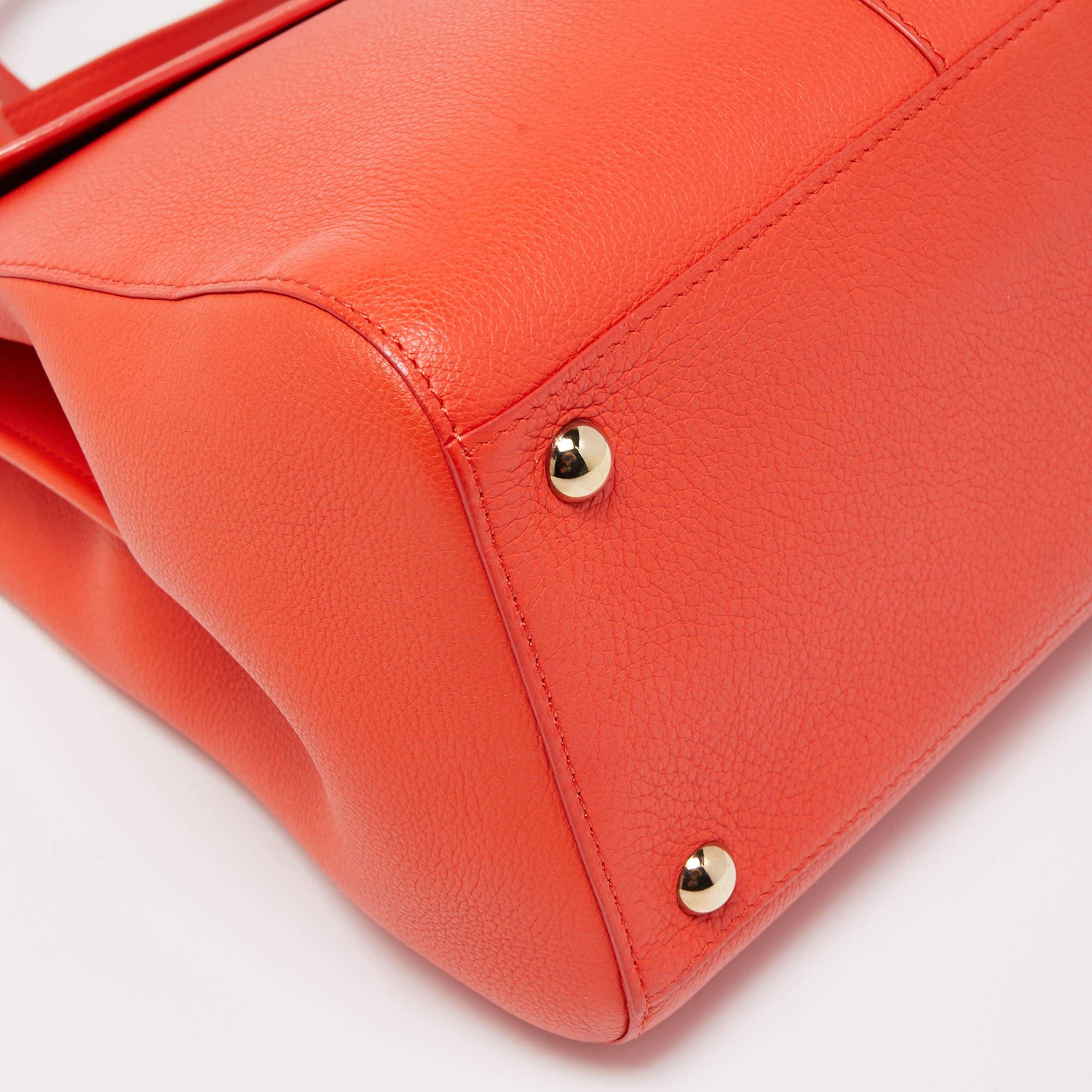 Delvaux Orange Leather Brillant MM Top Handle Bag 5