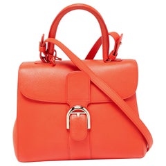 Delvaux Orange Leather Brillant MM Top Handle Bag