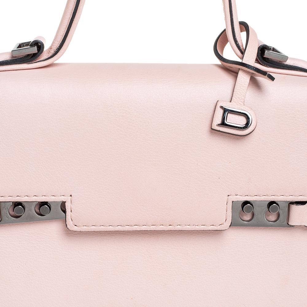 Beige Delvaux Pink Leather Mini Tempete Top Handle Bag