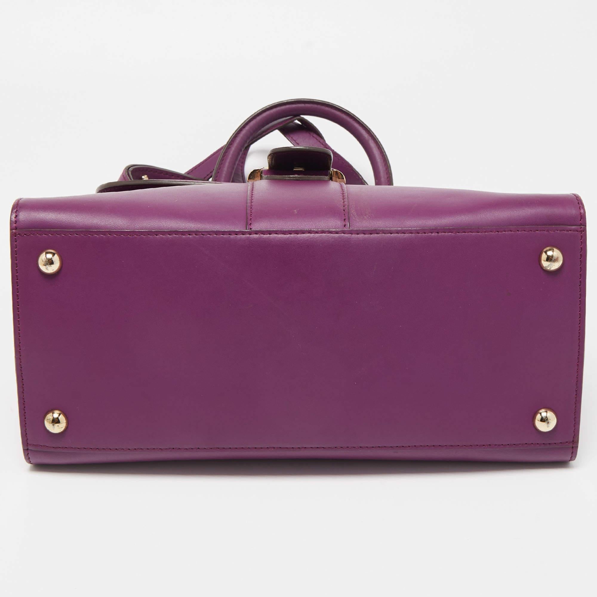 Delvaux Purple Leather Brillant MM Top Handle Bag 10