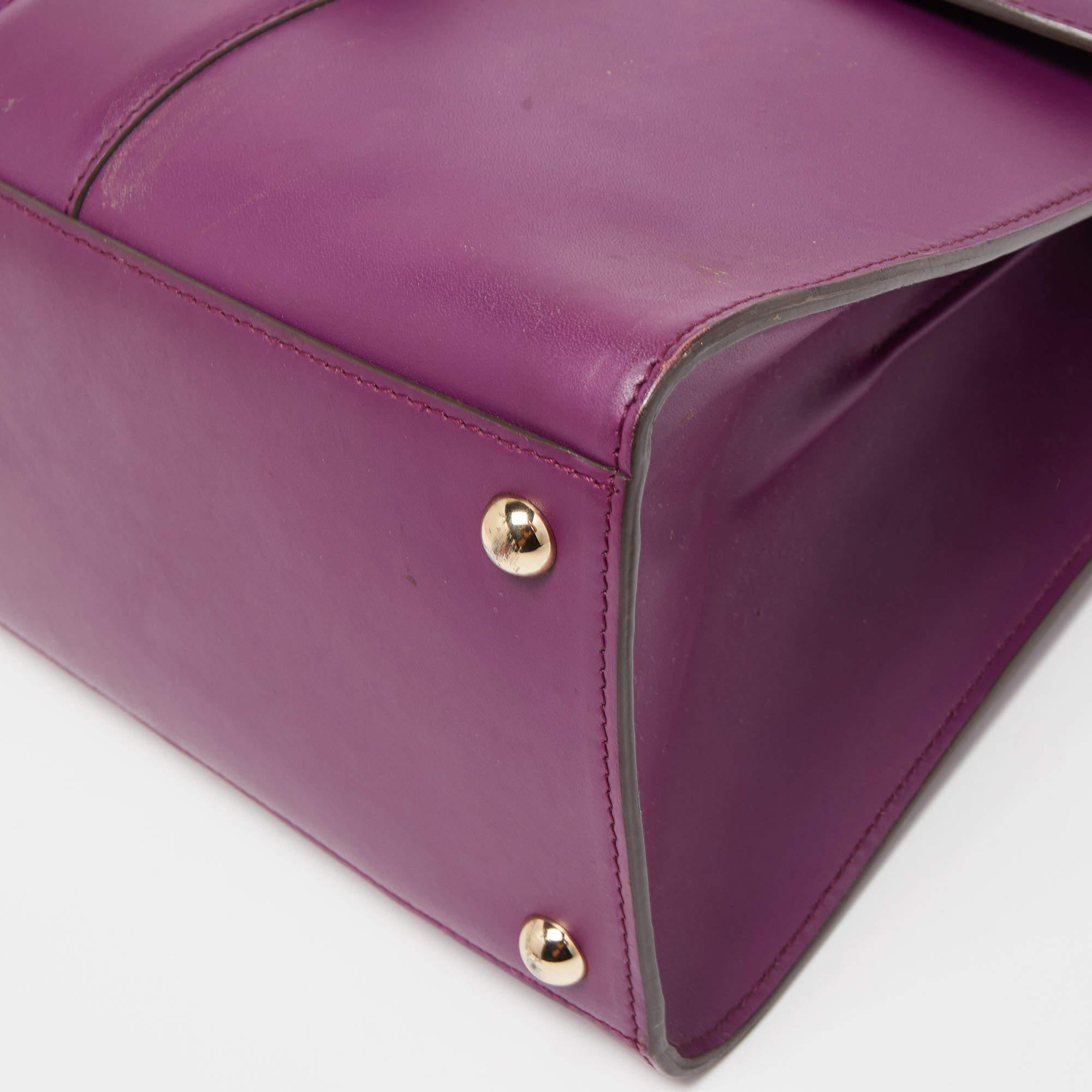 Delvaux Purple Leather Brillant MM Top Handle Bag 11