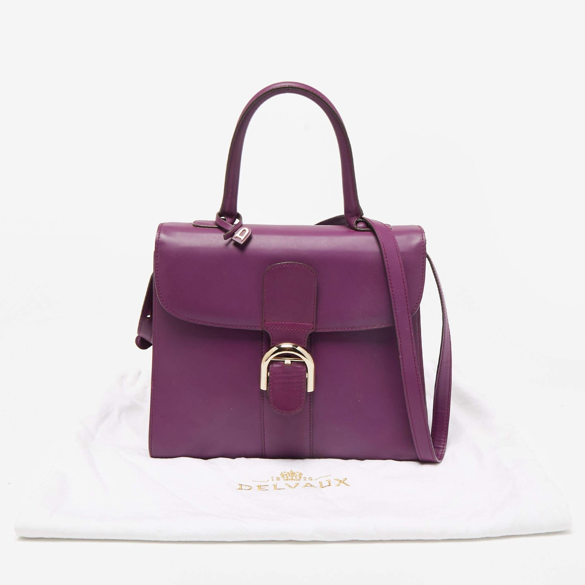 Delvaux Purple Leather Brillant MM Top Handle Bag 14