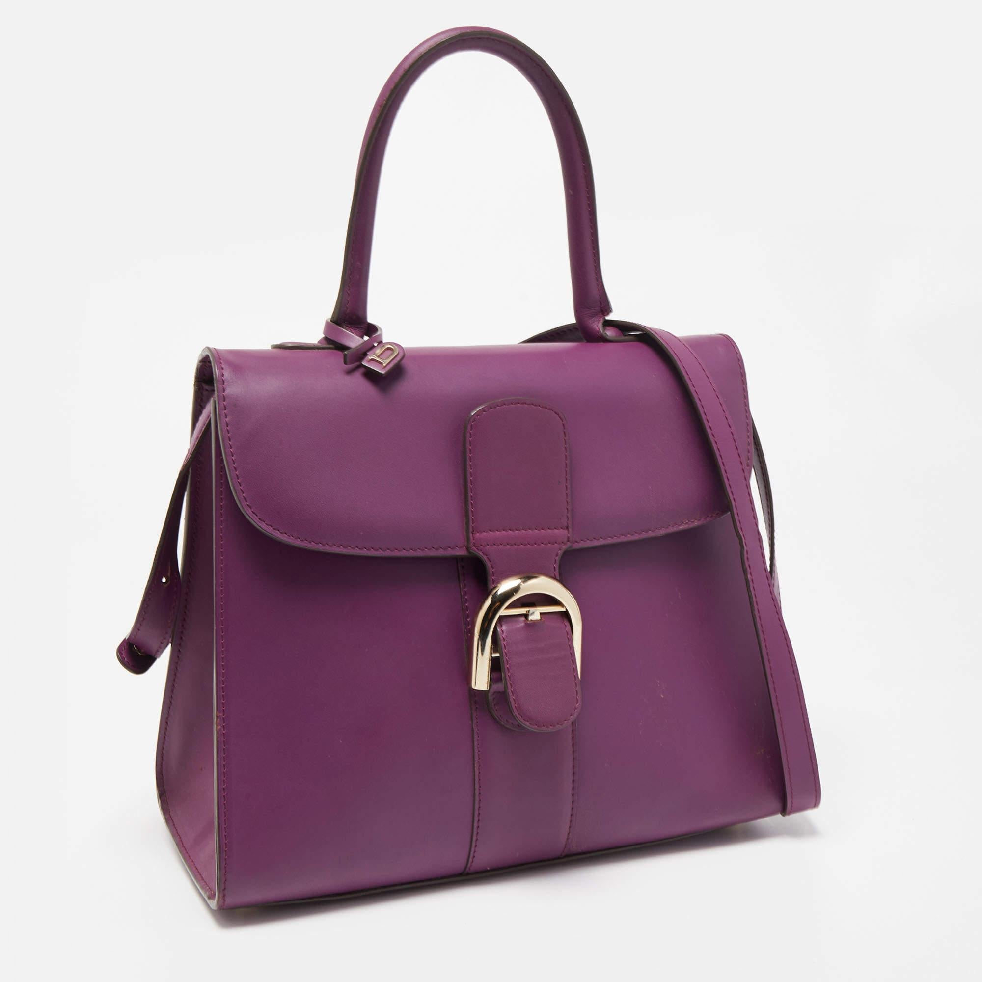Gray Delvaux Purple Leather Brillant MM Top Handle Bag