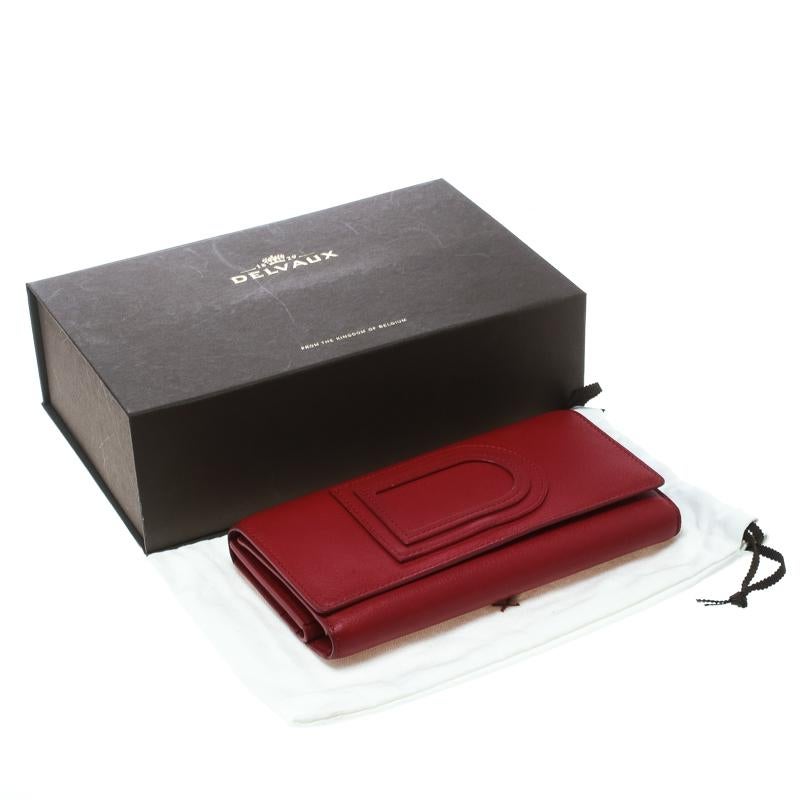 Delvaux Red Leather Tri Fold Continental Wallet 5