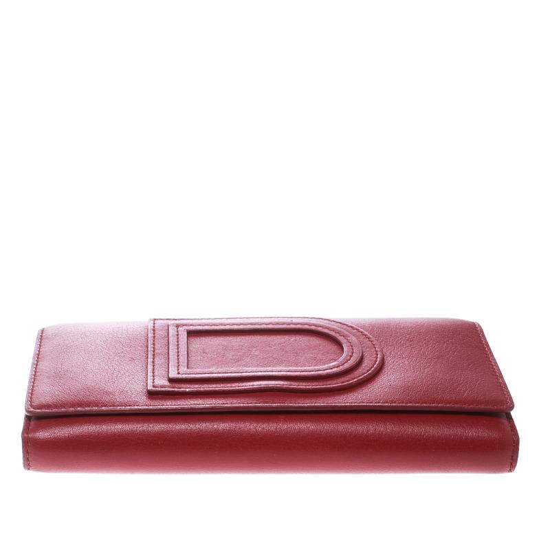 Women's Delvaux Red Leather Tri Fold Continental Wallet