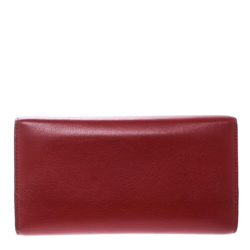 Women's Delvaux Red Leather Tri Fold Continental Wallet