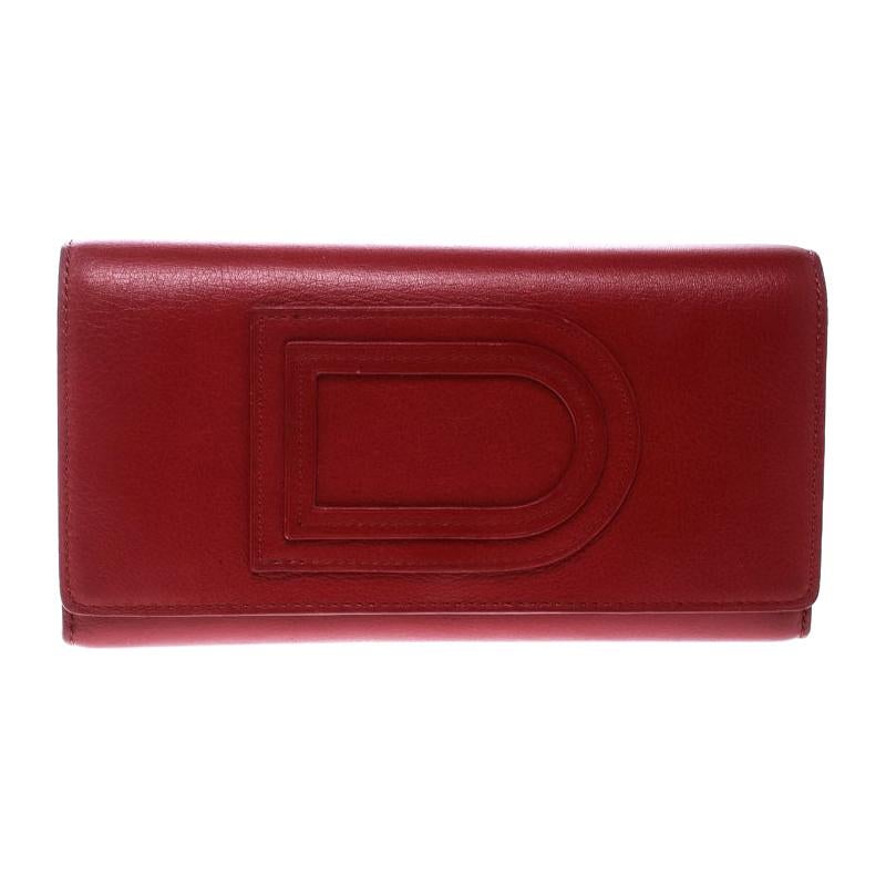 Delvaux Red Leather Tri Fold Continental Wallet