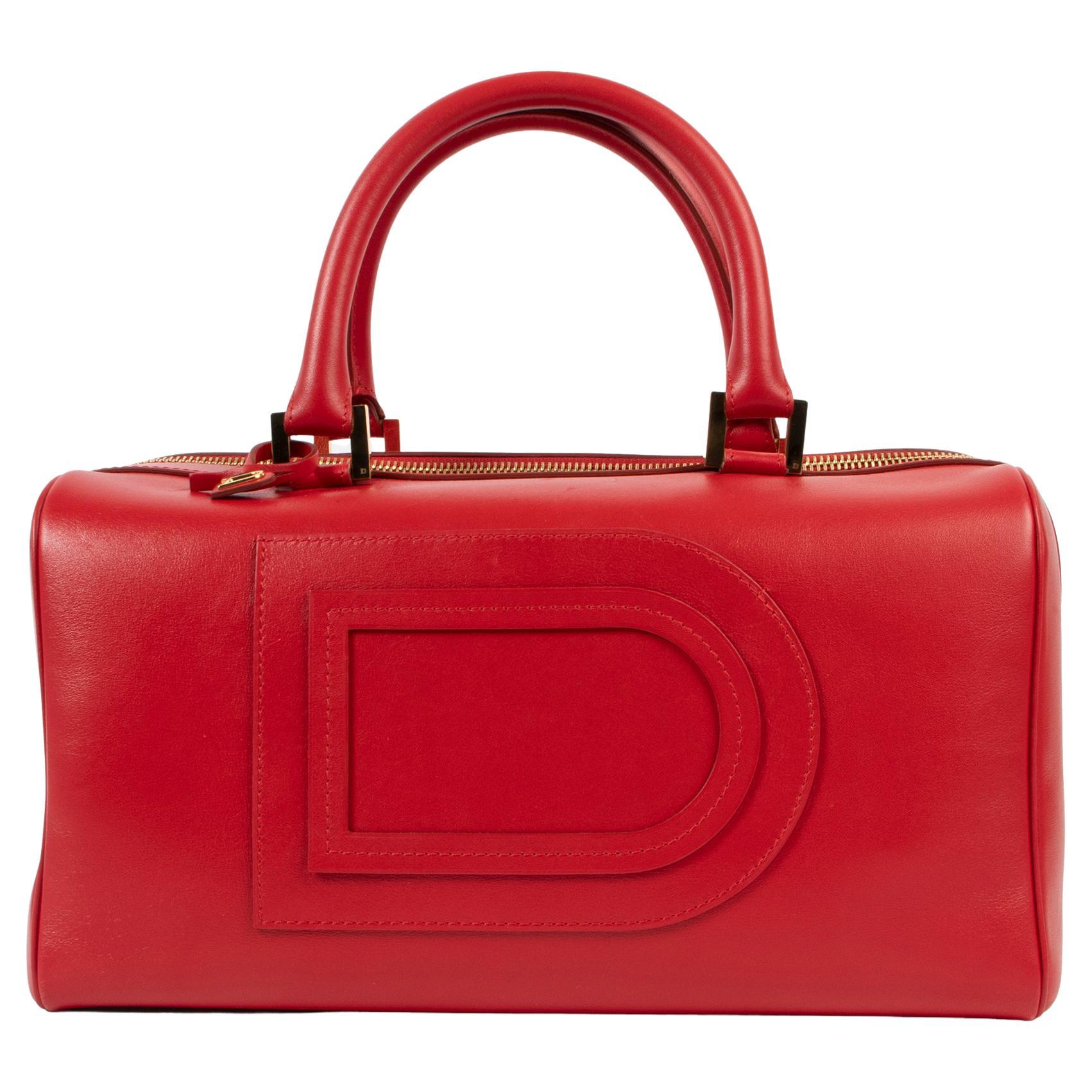 Delvaux Red Louise Boston Top Handle Bag
