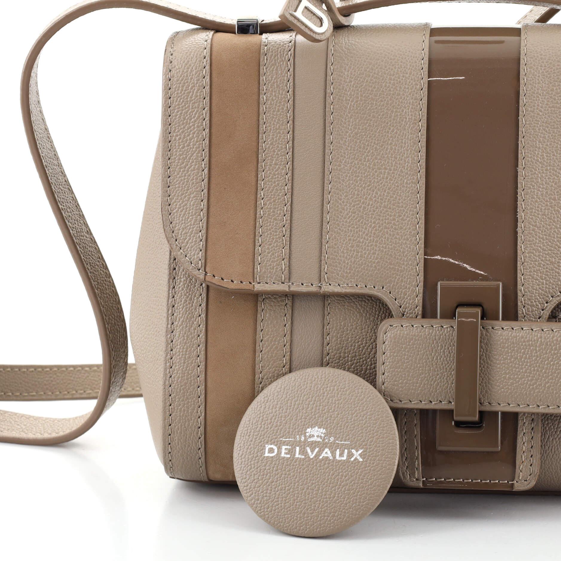 Brown Delvaux Simplissime City Shoulder Bag Striped Leather with Patent and Suede PM