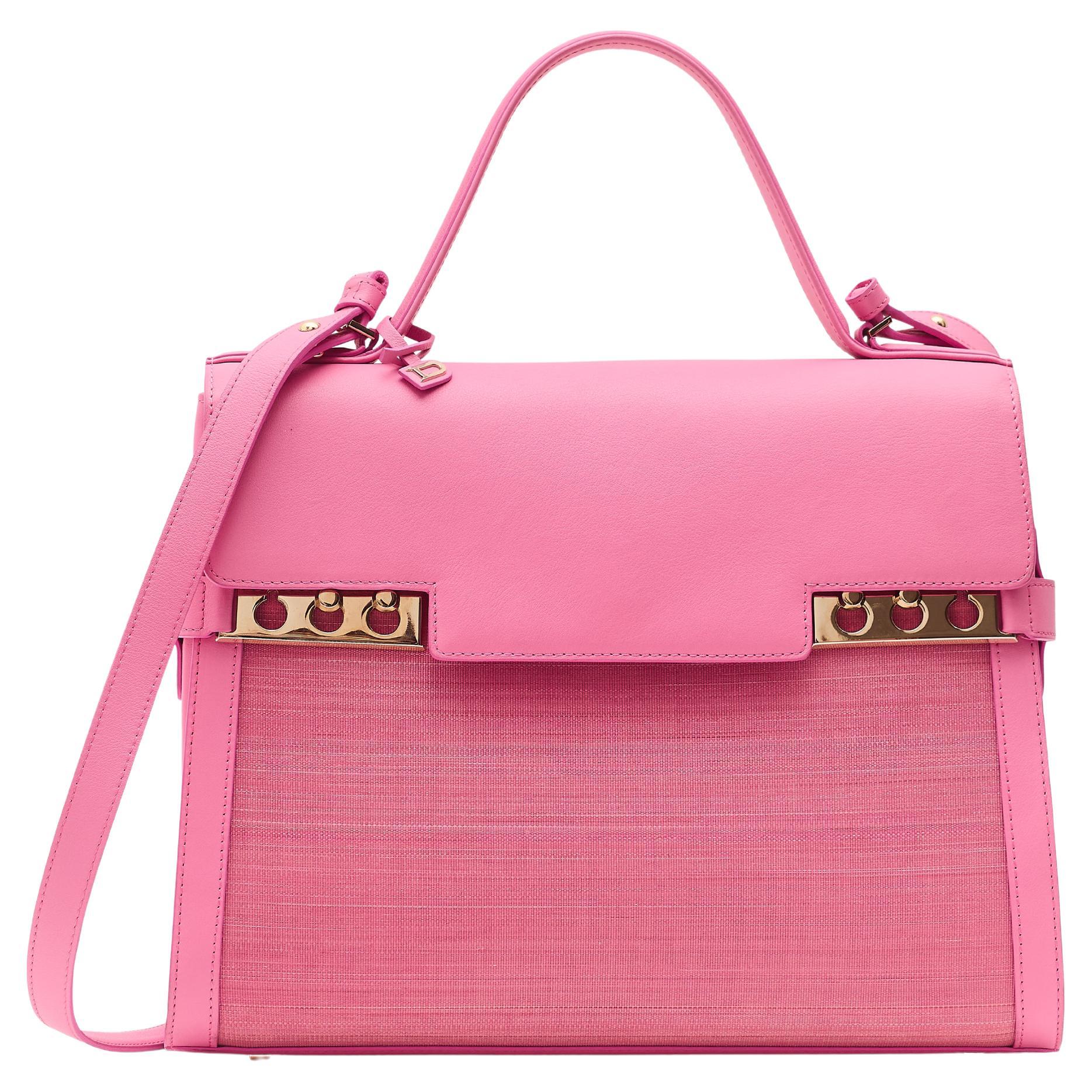 Delvaux Tempête GM Toile de Crin Leather Top Handle Bag in Flamingo