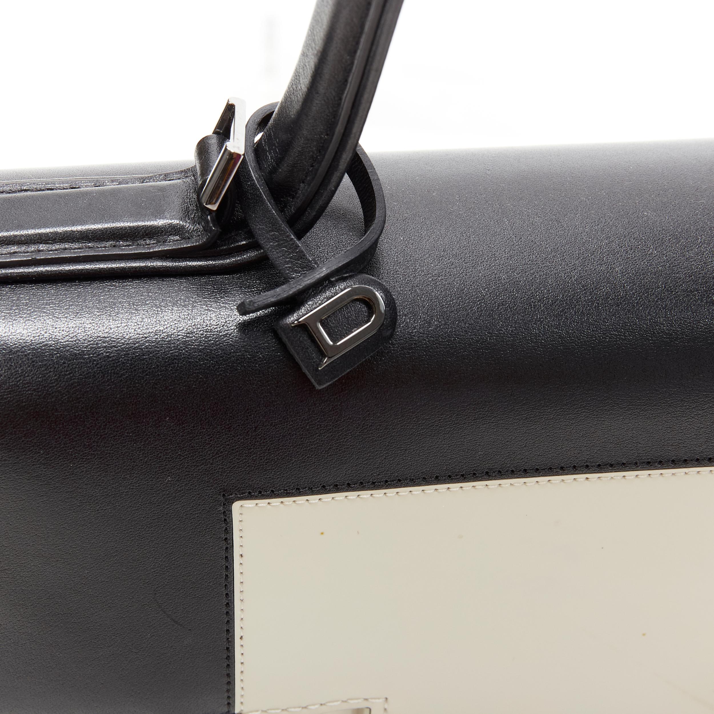 Women's DELVAUX Tempete MM black leather white patent bicolor flap satchenl shoulder bag