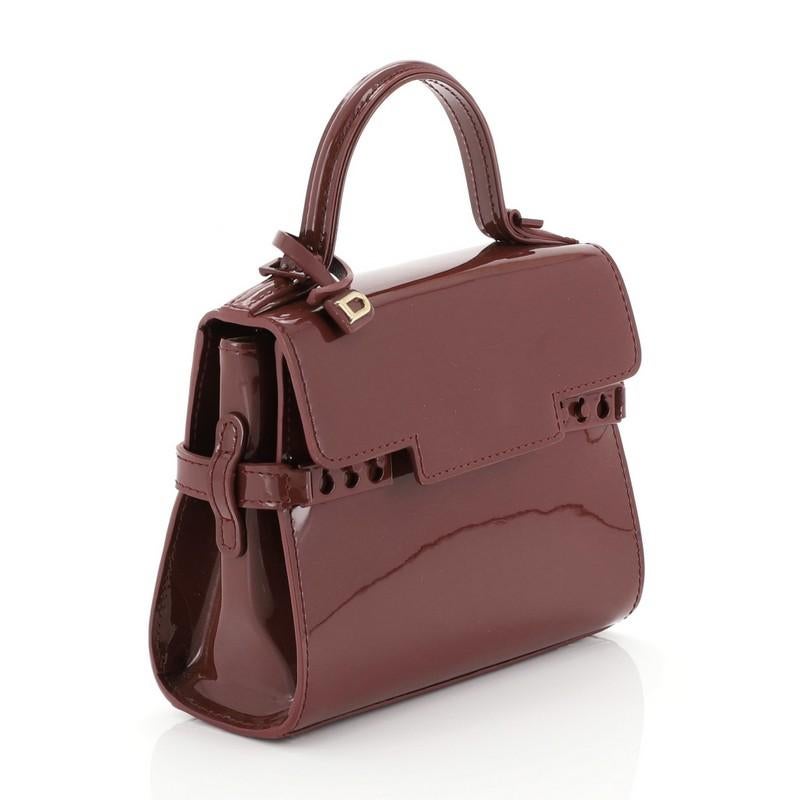 Brown Delvaux Tempete Top Handle Bag Patent Micro
