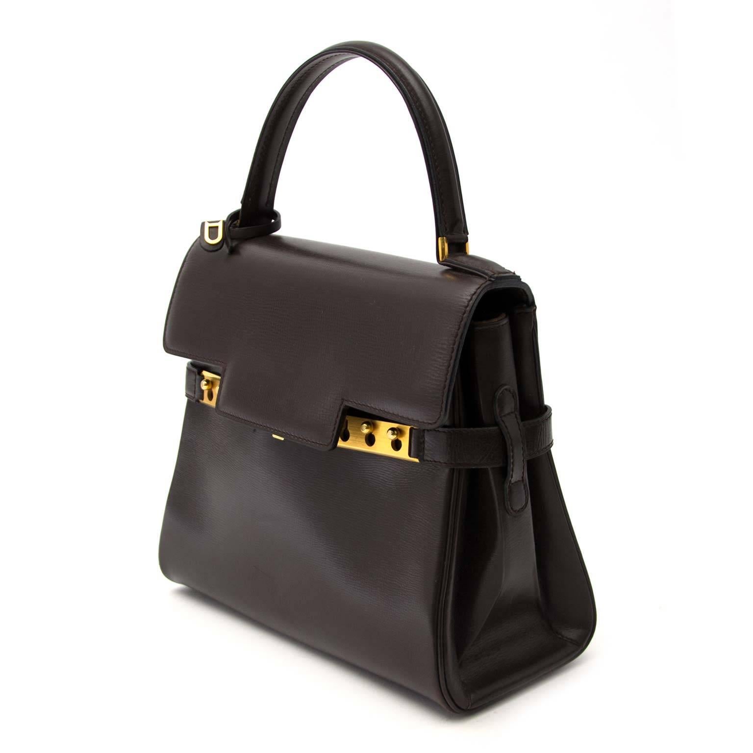 Black Delvaux Tempête Brown Boxcalf Leather PM