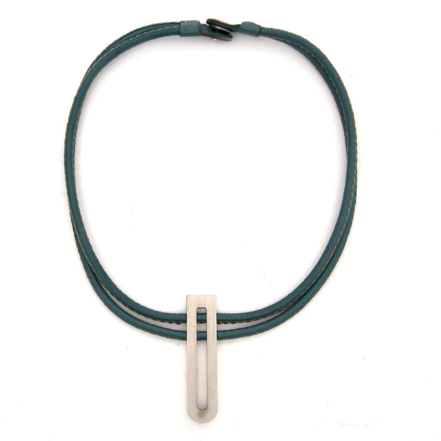 Contemporary Delvaux Turquoise D Leather Necklace