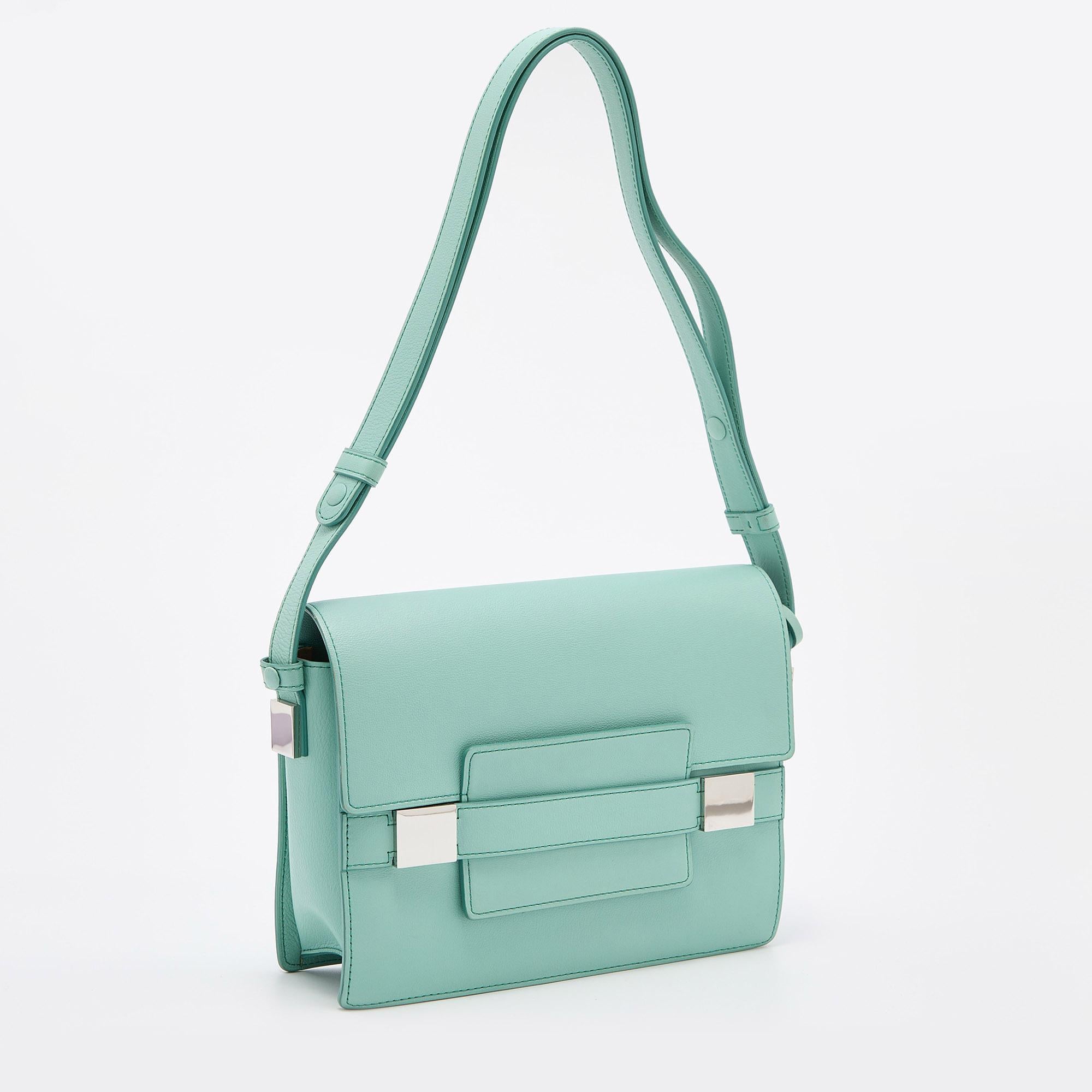 Women's Delvaux Turquoise Leather Madame PM Shoulder Bag