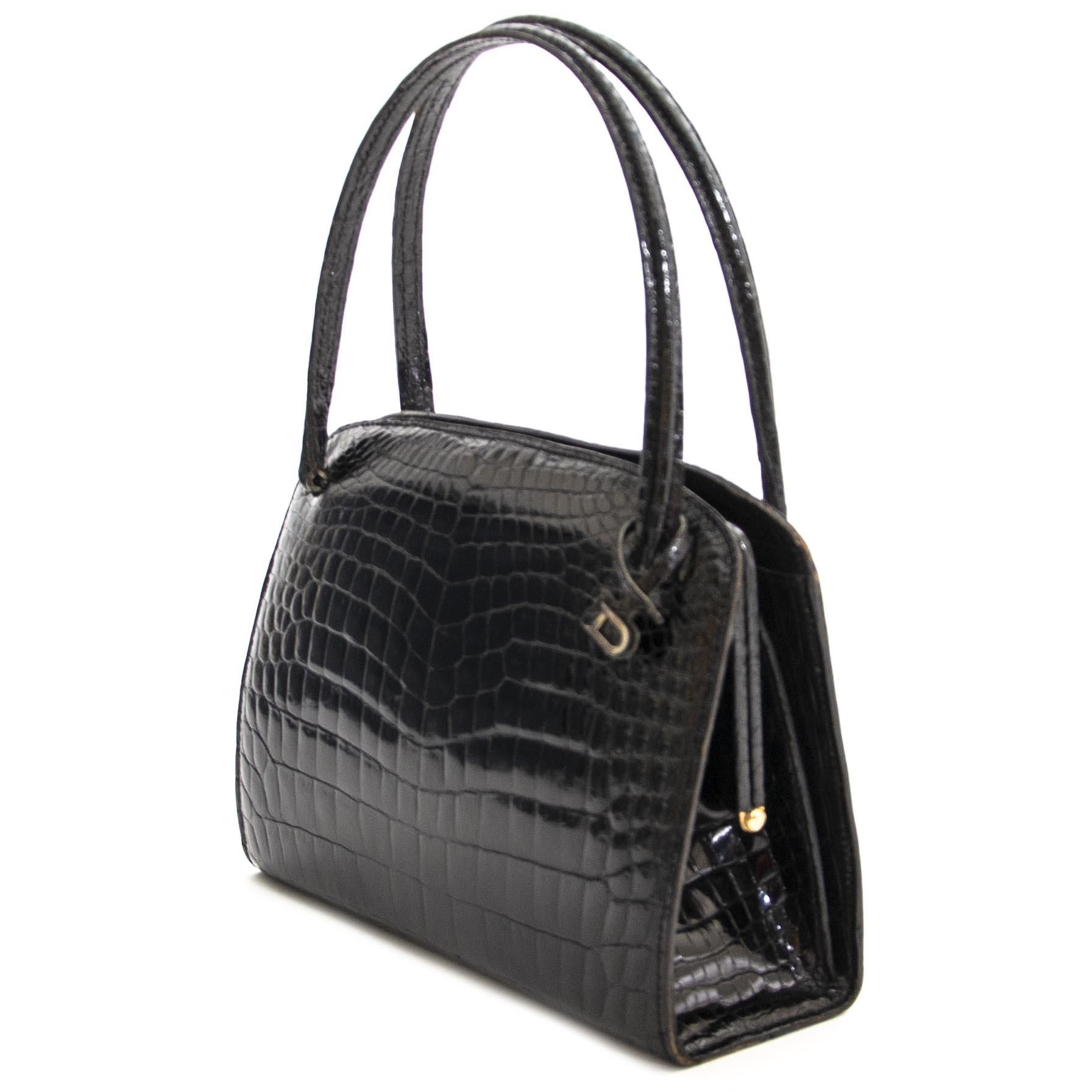 Women's or Men's Delvaux Vintage Black Croco Top Handle  Bag