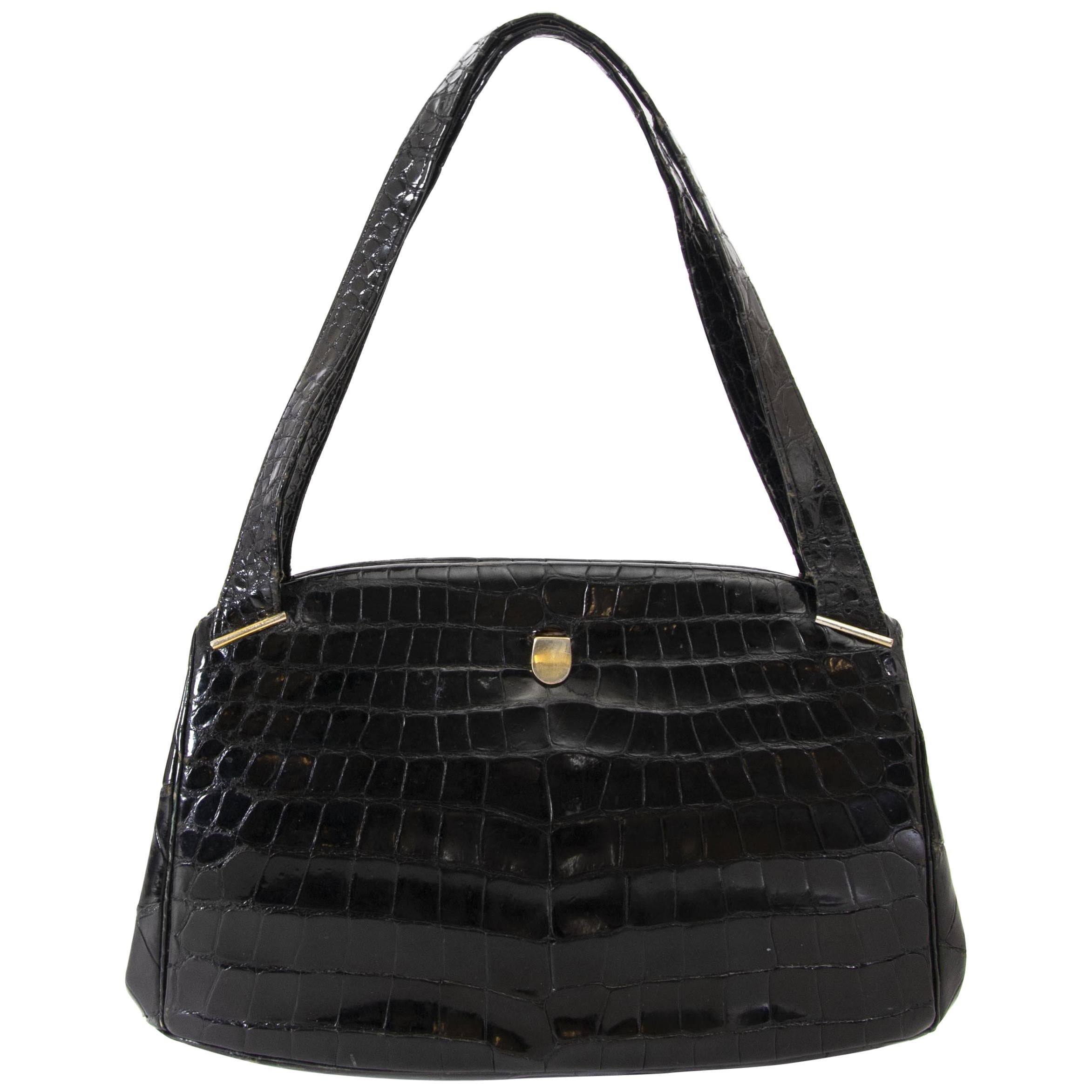 Delvaux Vintage Black Embossed Croco Bag