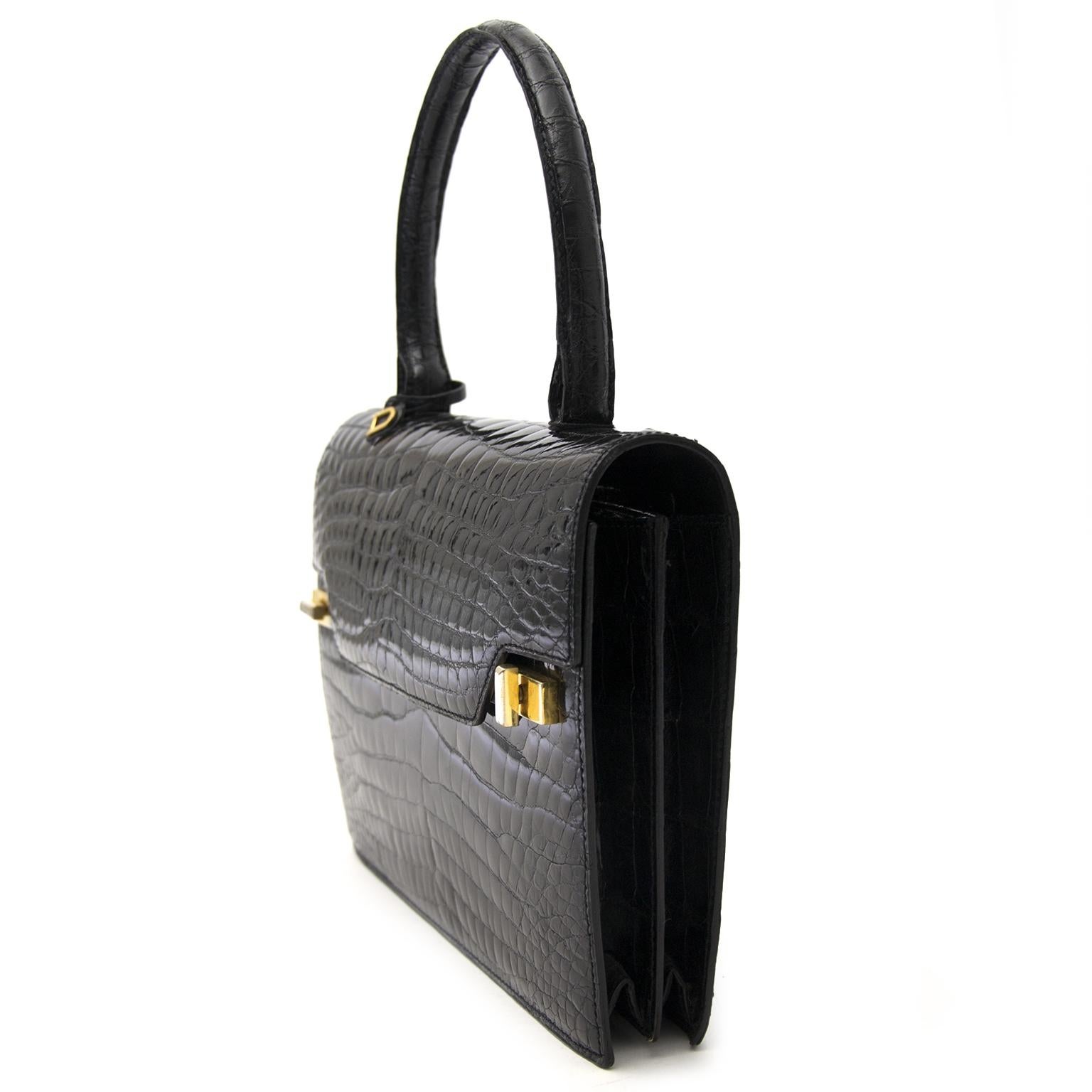 Black Delvaux Vintage Croco Handbag