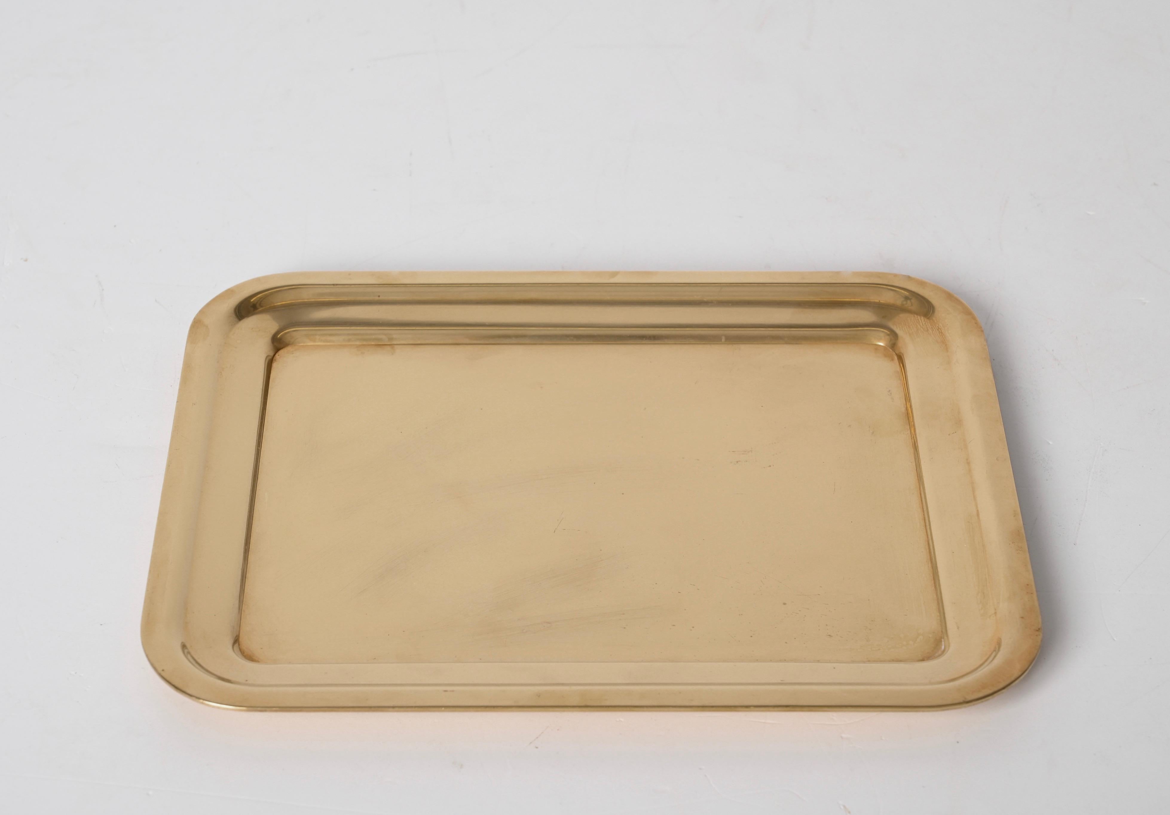 Delvè MidCentury Italian Brass and Glass Set of Glasses and Tray for Delfi 1970s For Sale 5