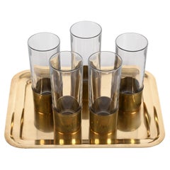 Delvè MidCentury Italian Brass and Glass Set of Glasses and Tray for Delfi 1970s