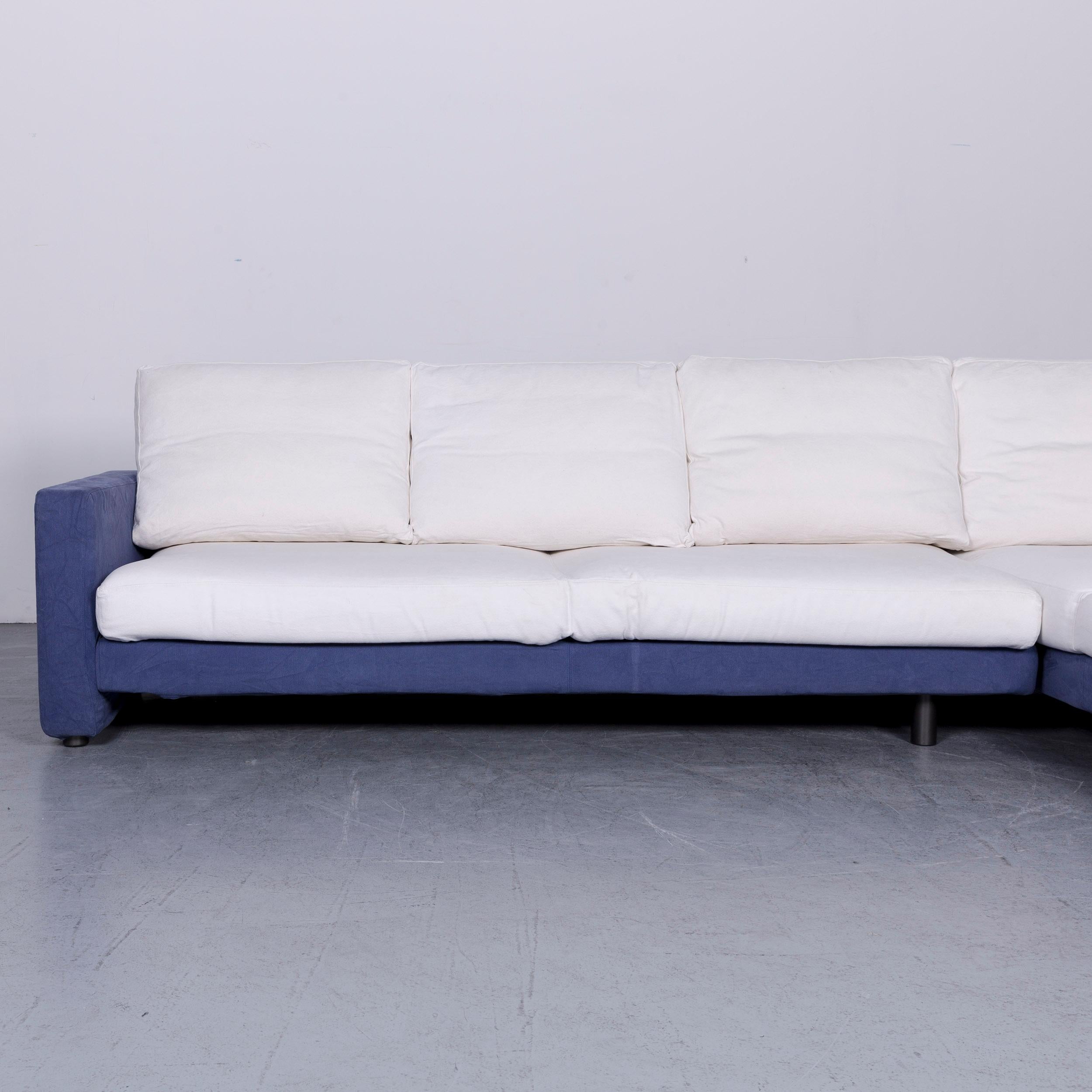 Dema Designer Fabric Sofa White Blue Corner Sofa Couch In Good Condition For Sale In Cologne, DE