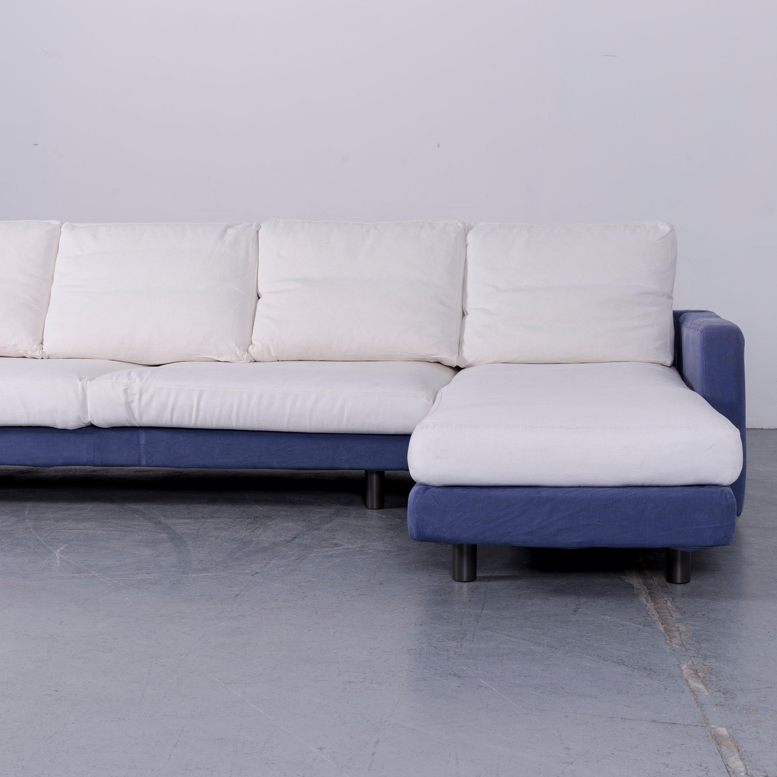Contemporary Dema Designer Fabric Sofa White Blue Corner Sofa Couch For Sale