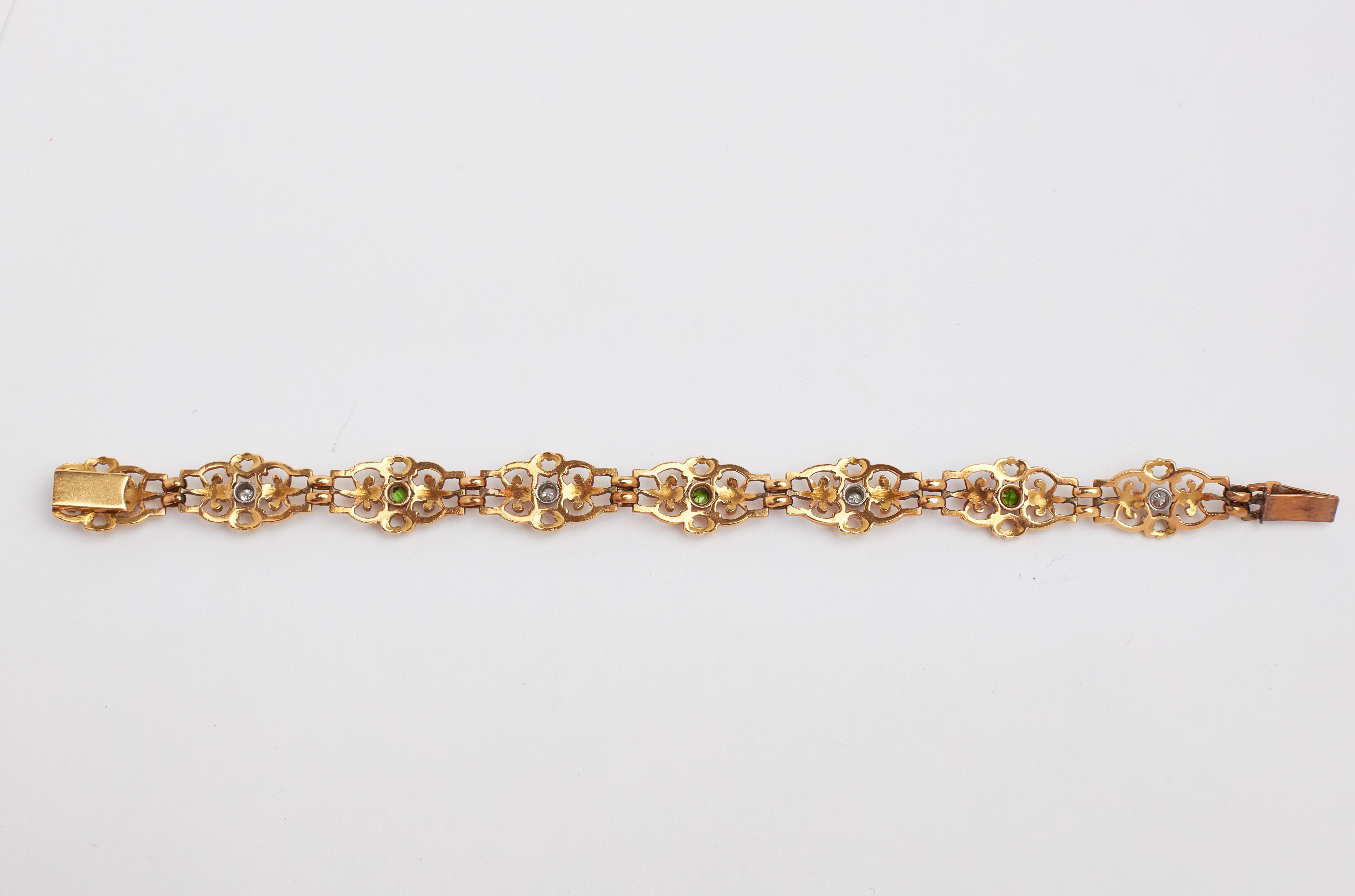 Demantoid and Diamond Antique 18 Karat Bracelet Damen