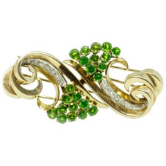 Demantoid and Diamond Set Double Clips or Brooch