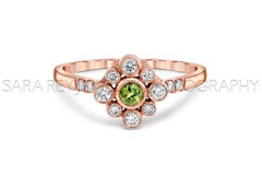 Demantoid Garnet and Diamond Engagement Ring