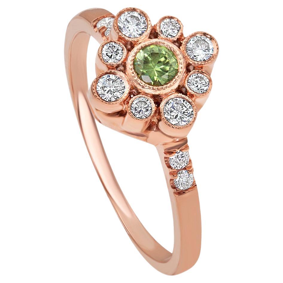 Demantoid Garnet and Diamond Engagement Ring