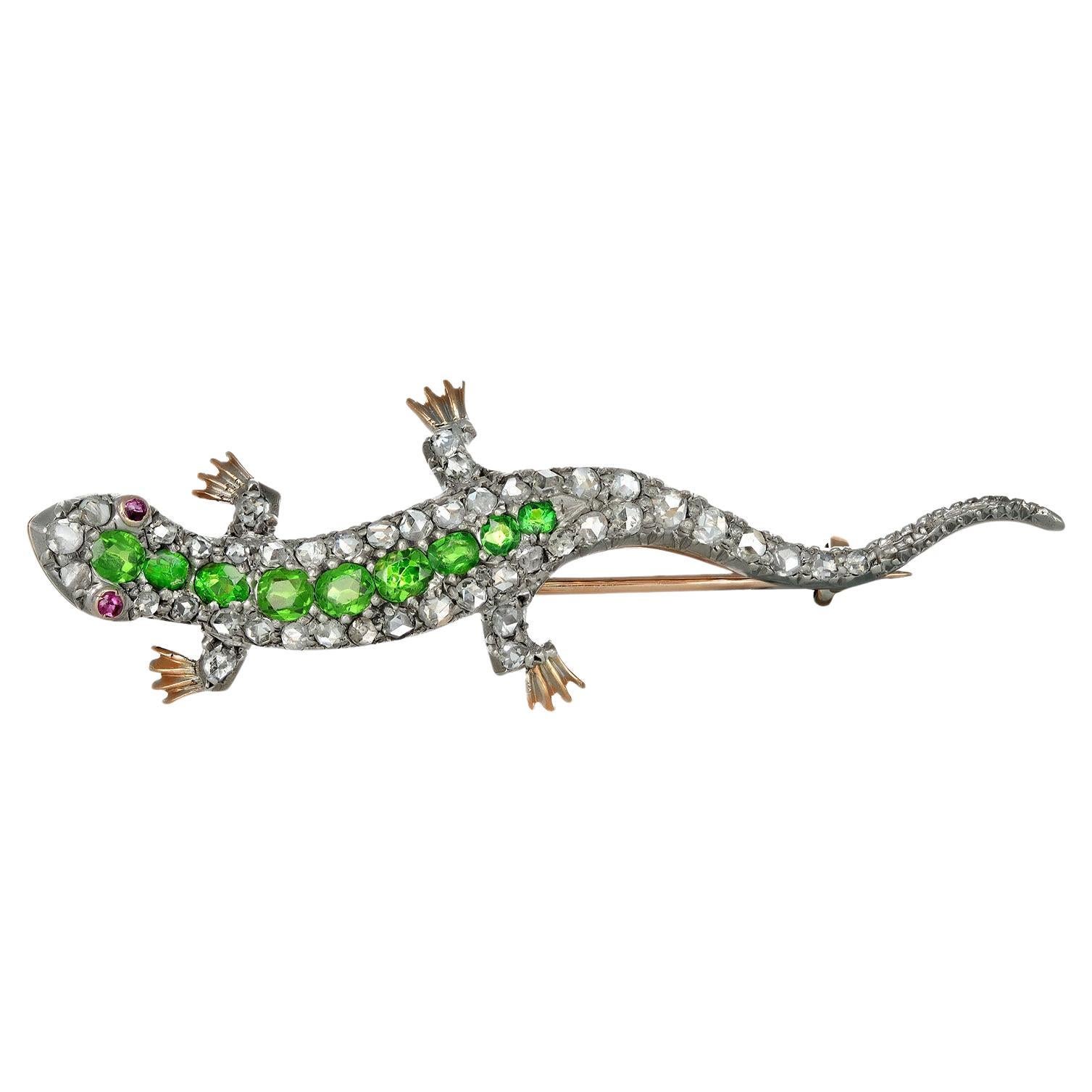 Vintage Circa 1980s Handcrafted Natural Rose Cut Diamond Enamel Lizard ...