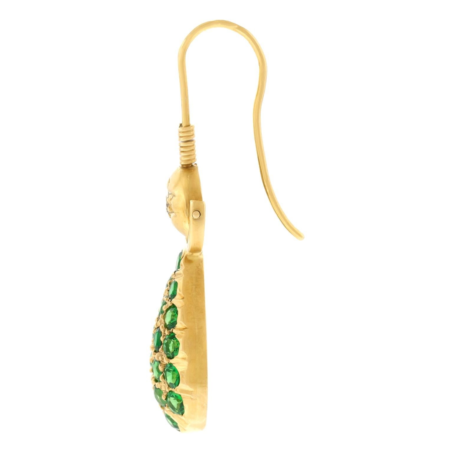 Demantoid Garnet and Diamond Set Gold Earrings 1