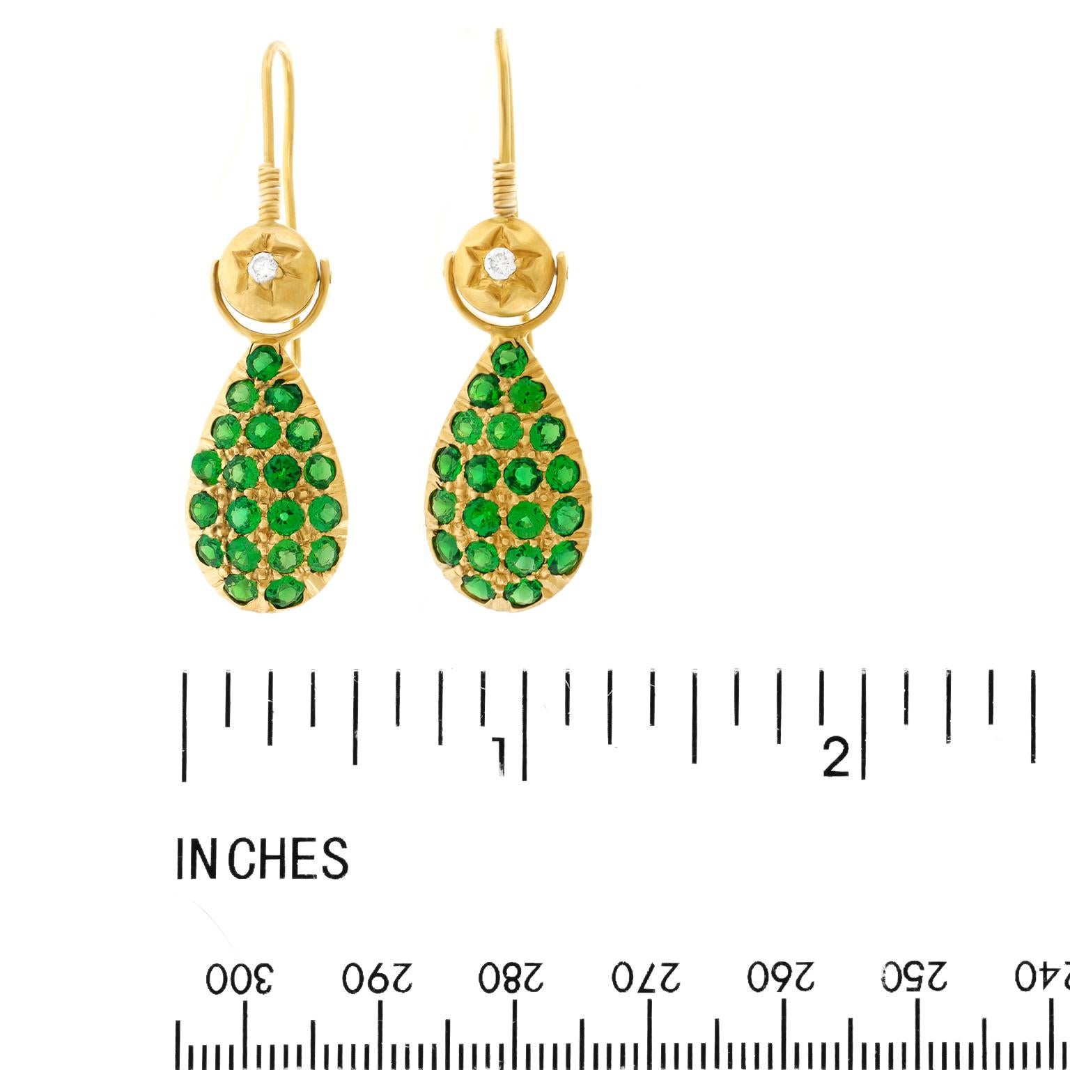 Demantoid Garnet and Diamond Set Gold Earrings 2