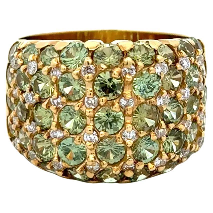 Demantoid Garnet and Diamond Vintage Gold Band Ring For Sale