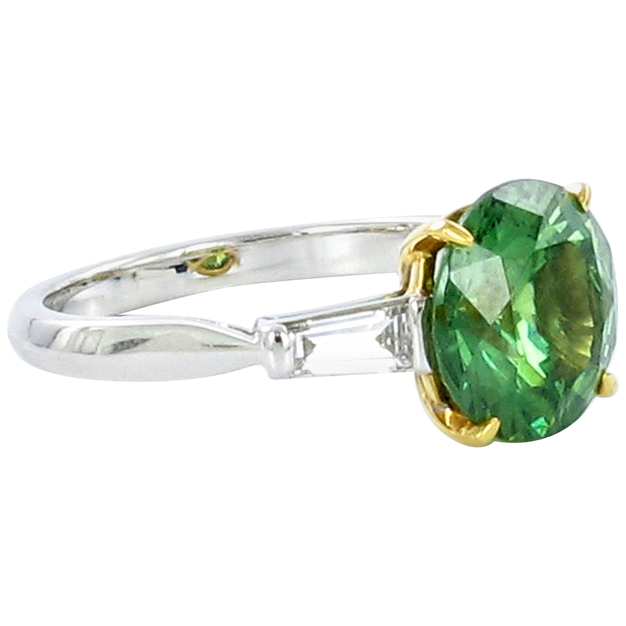 Demantoid Garnet and Diamond White Gold Ring