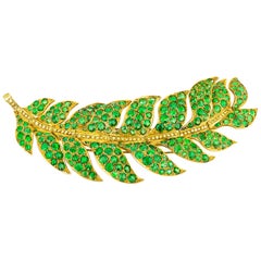 Demantoid Garnet and Yellow Diamond Leaf Brooch, 58.24 Carat