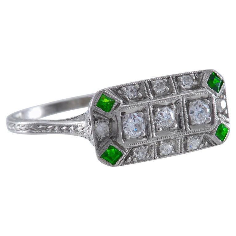 Demantoid Garnet, Diamond and Platinum Art Deco Ring at 1stDibs