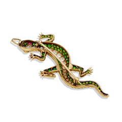Demantoid Garnet & Diamond Antique Lizard Pin Pendant 18k