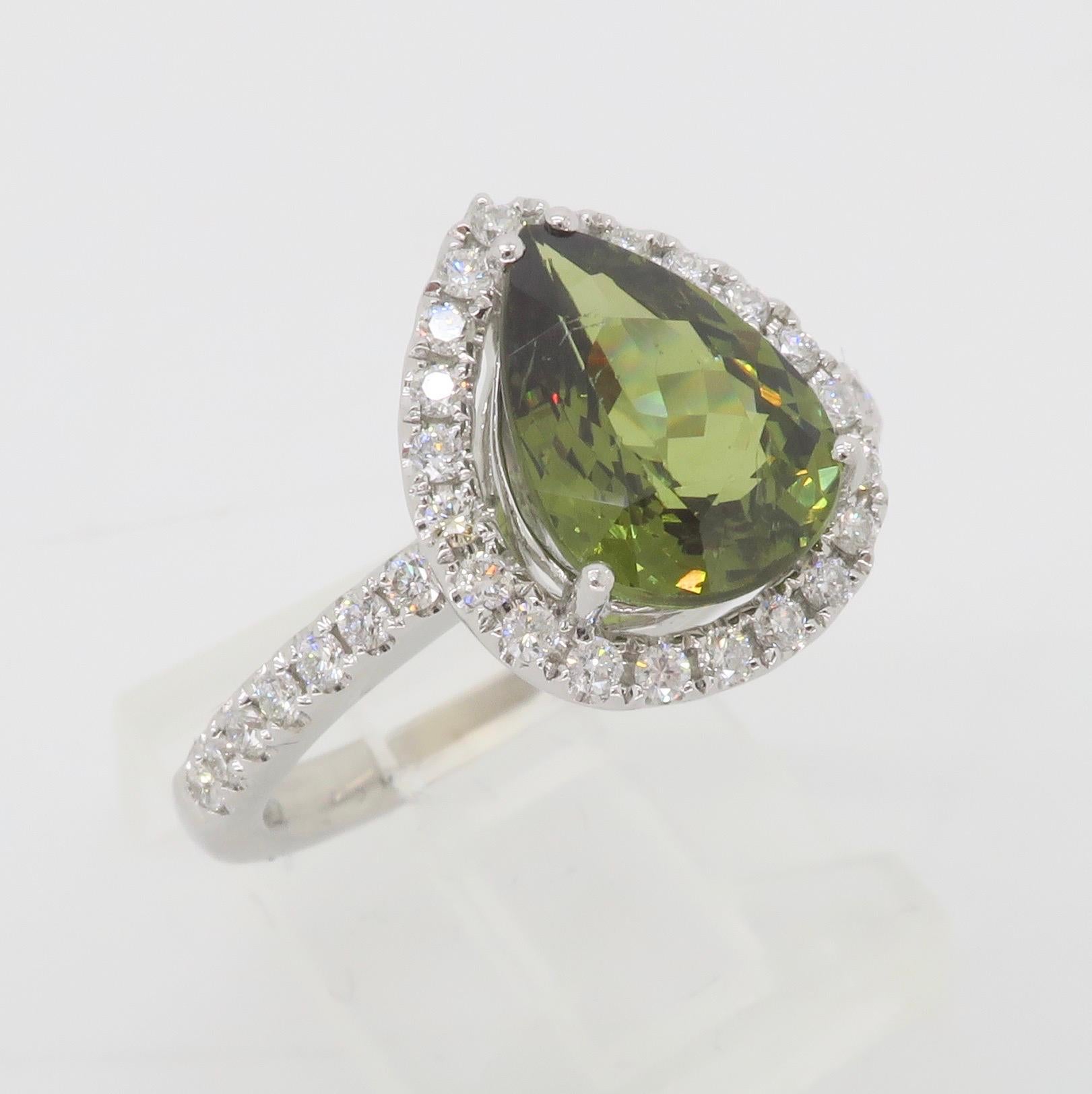 Demantoid Garnet & Diamond Ring Crafted in 18k White Gold For Sale 8