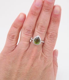 Demantoid Garnet & Diamond Ring Crafted in 18k White Gold