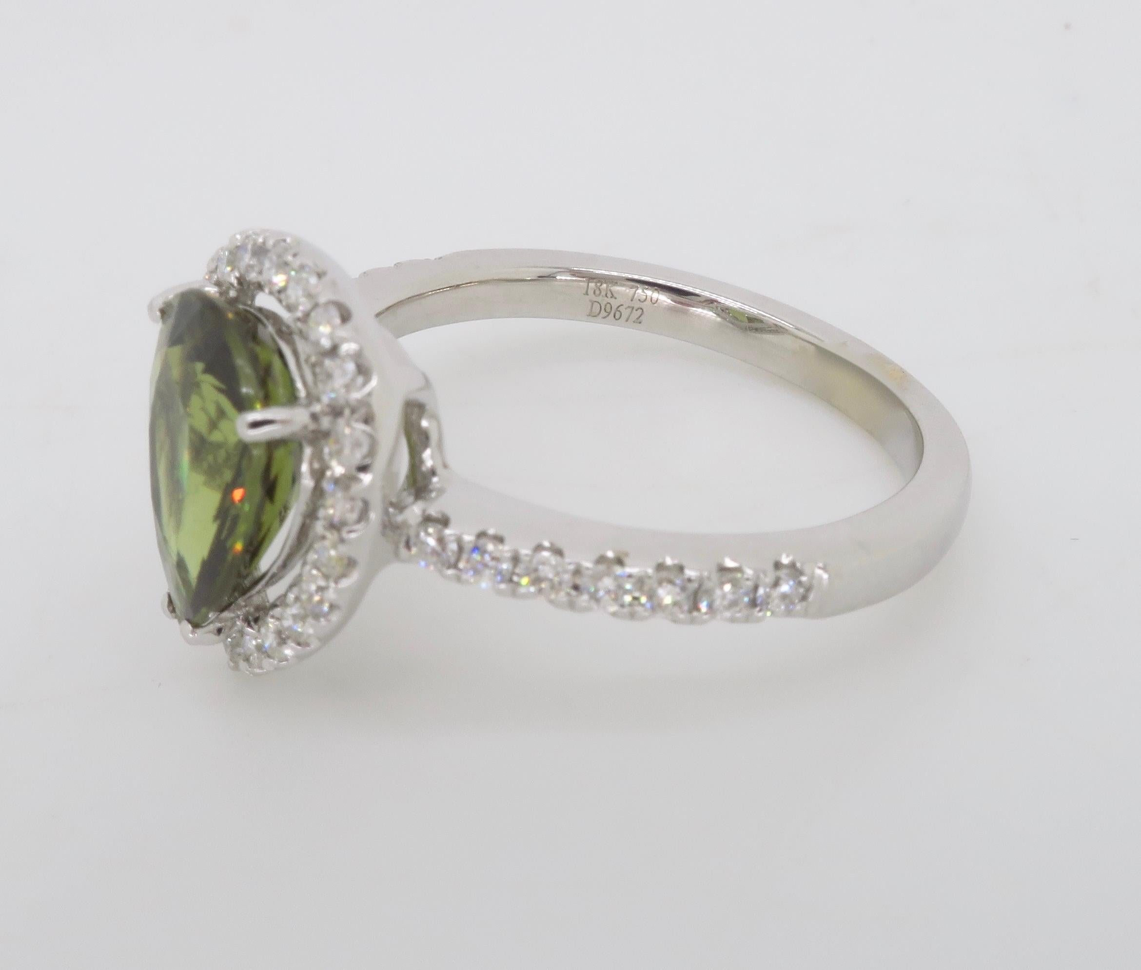Demantoid Garnet & Diamond Ring Crafted in 18k White Gold For Sale 3