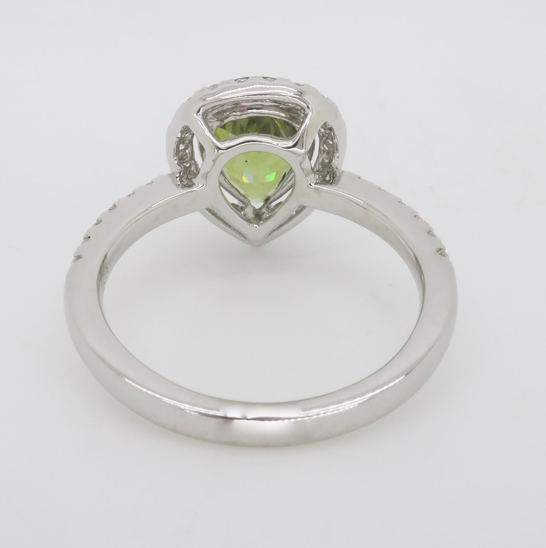 Demantoid Garnet & Diamond Ring Crafted in 18k White Gold For Sale 4