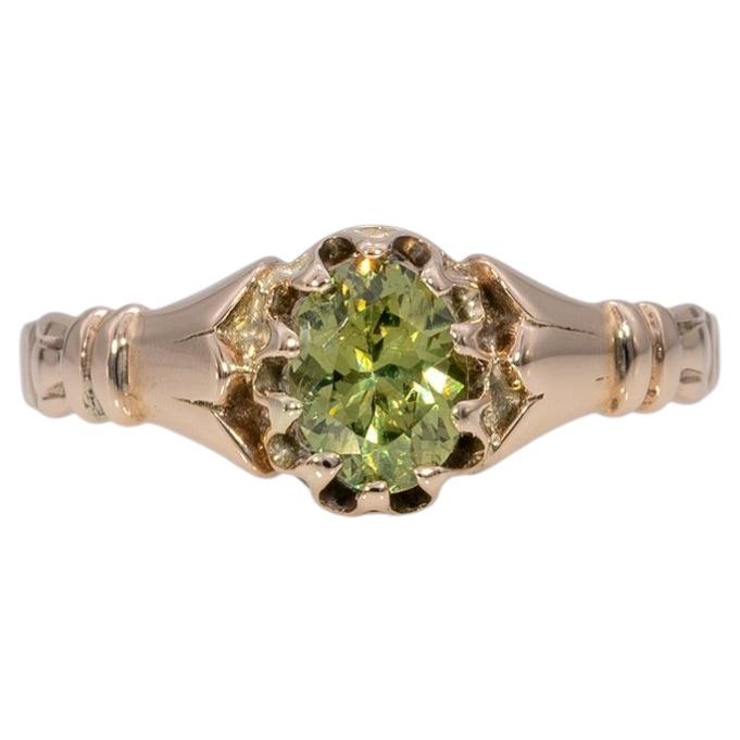 Demantoid Garnet Estate Solitaire Ring: Solid 10K Gold, Oval 6x4mm Fine Jewelry