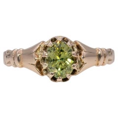 Demantoid Garnet Estate Solitaire Ring: Solid 10K Gold, Oval 6x4mm Fine Jewelry