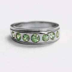 Demantoid Garnet Ring, Sleek 18K White Gold, 1.30 Carats, Size 7 ¾