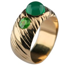 Antique Demantoid Garnet Ring with Chrysoprase circa 1890 Russian